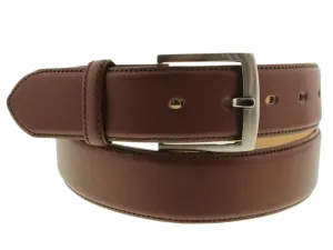 Cognac Western Cowboy Leather Belt Classic Dress - Silver Buckle