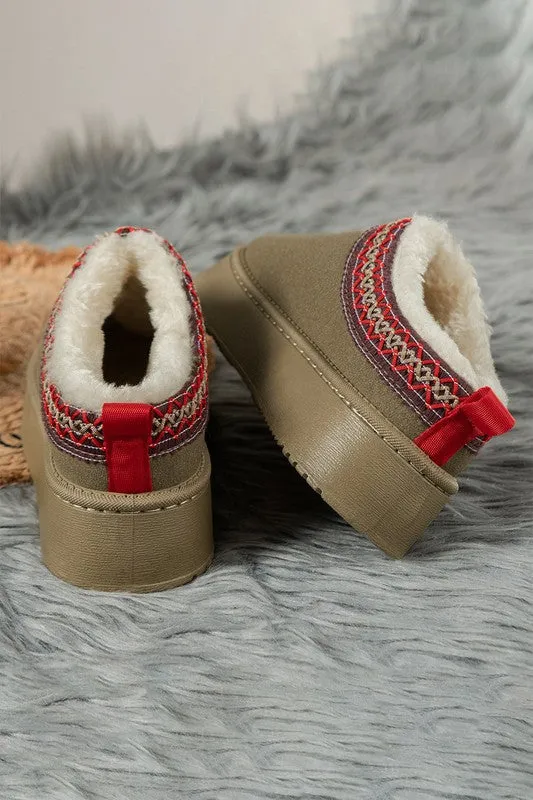 *Contrast Print Suede Plush Lined Snow Boots