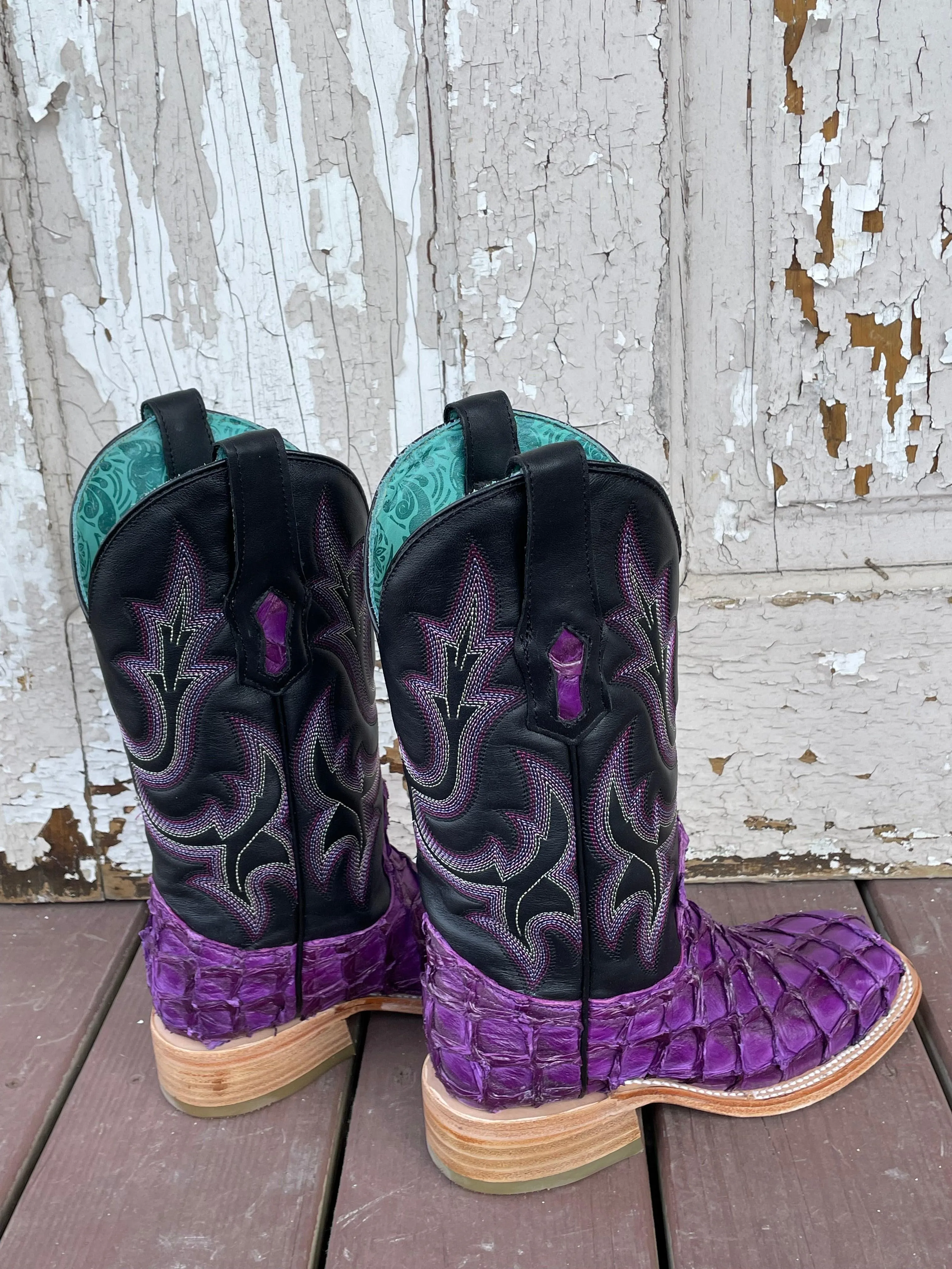 Corral Women's Purple & Black Big Bass Pirarucu Arapaima Square Toe Cowgirl Boots A4385