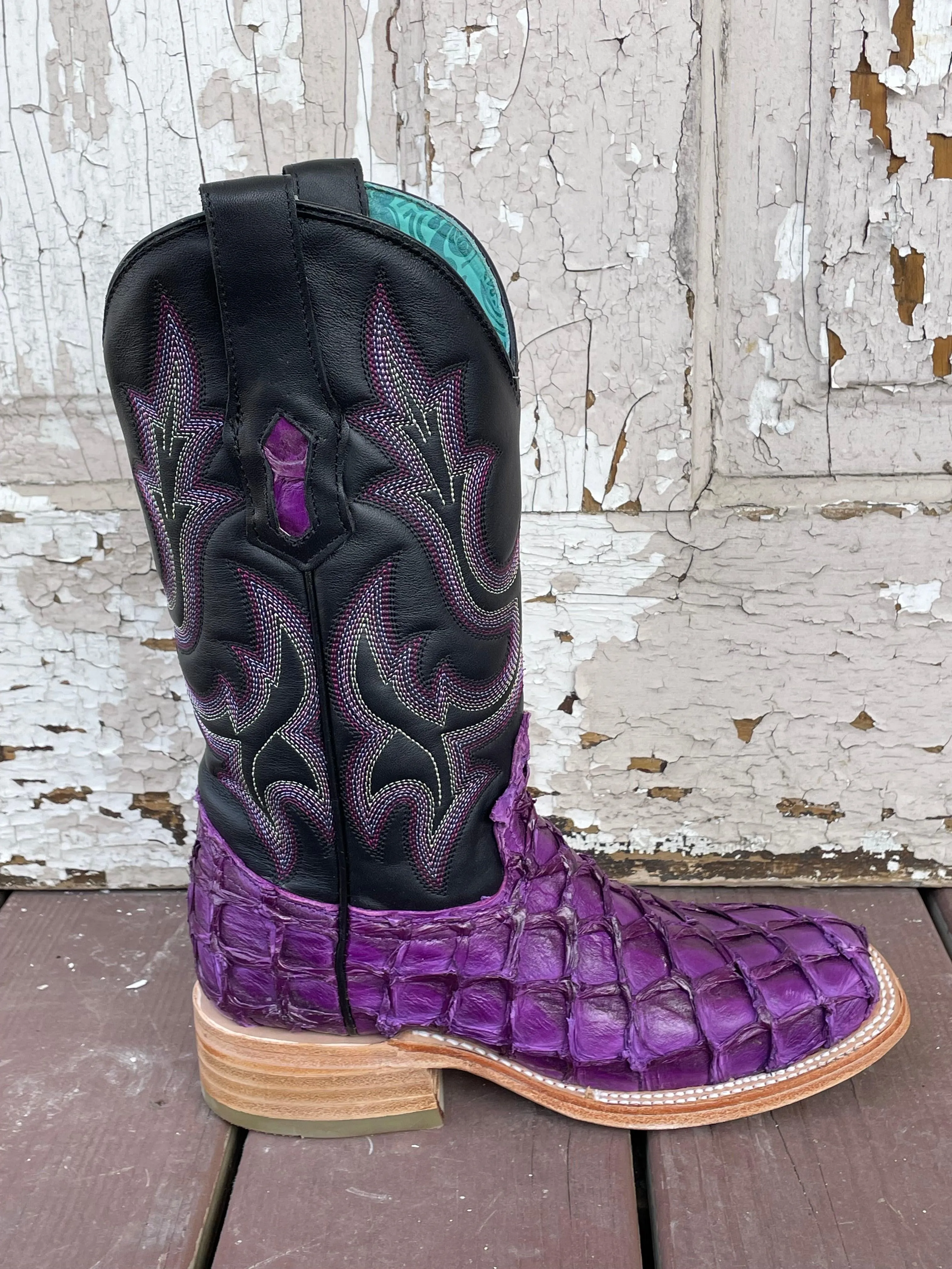 Corral Women's Purple & Black Big Bass Pirarucu Arapaima Square Toe Cowgirl Boots A4385