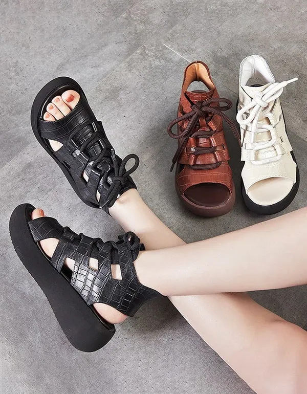 Cut-out Front Lace-up Summer Wedge Sandals