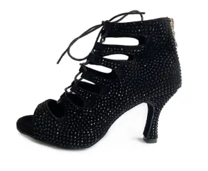 Dance Heels Boots Black Rhinestone Ballroom Dance Boots