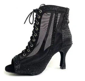 Dancing Boots Black Rhinestone Bachata Salsa Dance Shoes