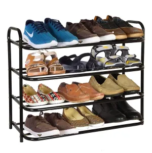 DAREV Heavy Metal Shoe Rack (4 Shelves) Foldable Open Book Shelf, Book Shelve, Shoe Rack, Shoes Storage Rack for Home Shoe Stand Shelf Big (60 * 60 * 25 cm) (Black) (4 Shelf Big)