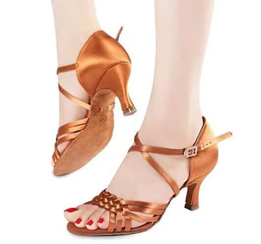 Dark Tan Satin Latin Salsa Dance Shoes