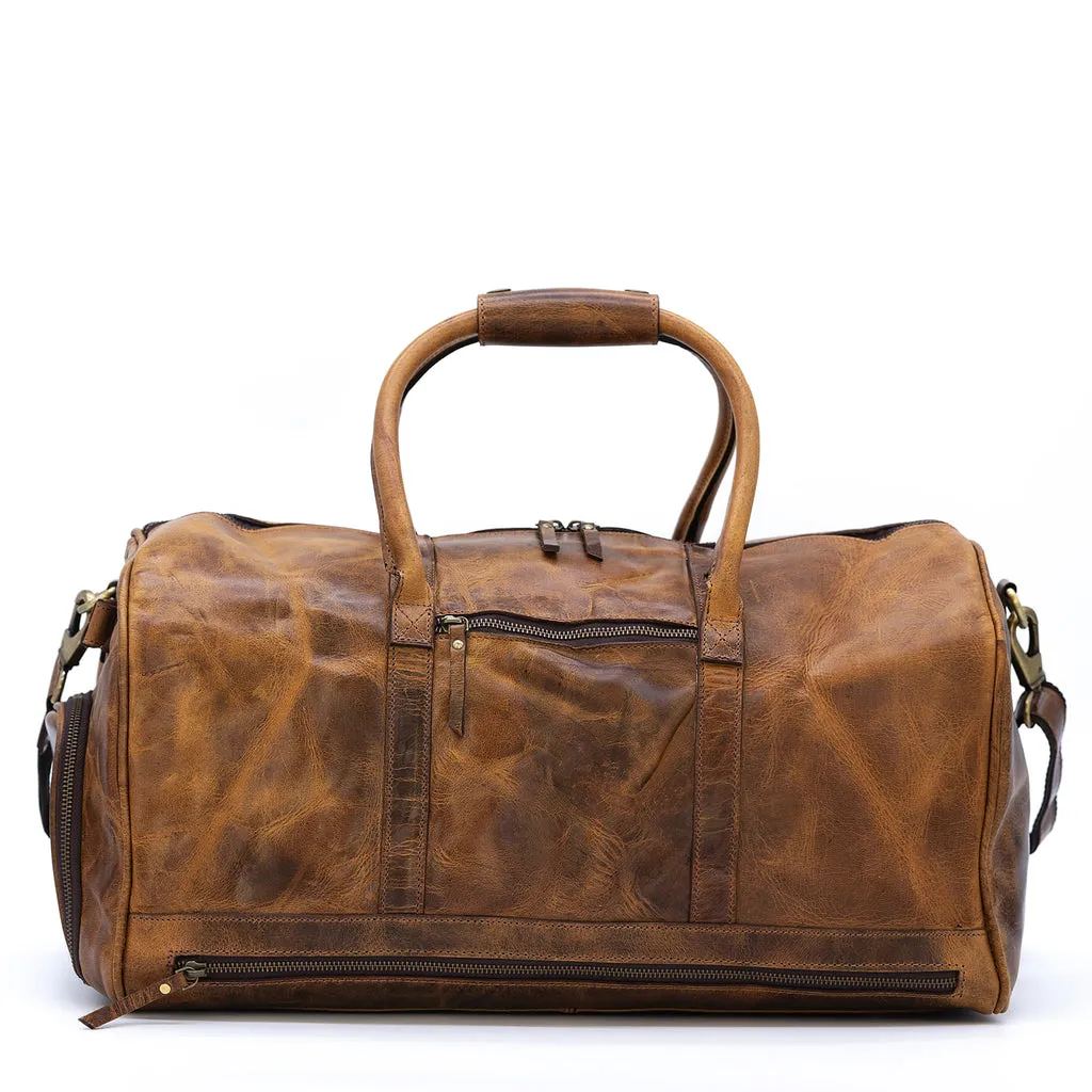 Dazzlo Top Grain Leather Duffel Bag 45L - Antique Brown/Dark Walnut/Midnight Black - 21"