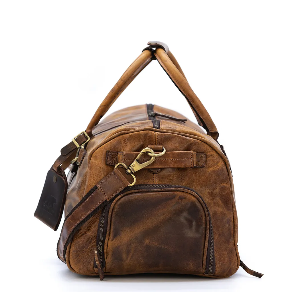 Dazzlo Top Grain Leather Duffel Bag 45L - Antique Brown/Dark Walnut/Midnight Black - 21"