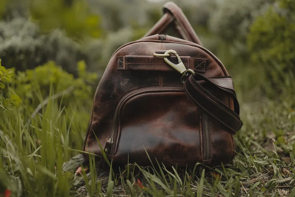 Dazzlo Top Grain Leather Duffel Bag 45L - Antique Brown/Dark Walnut/Midnight Black - 21"