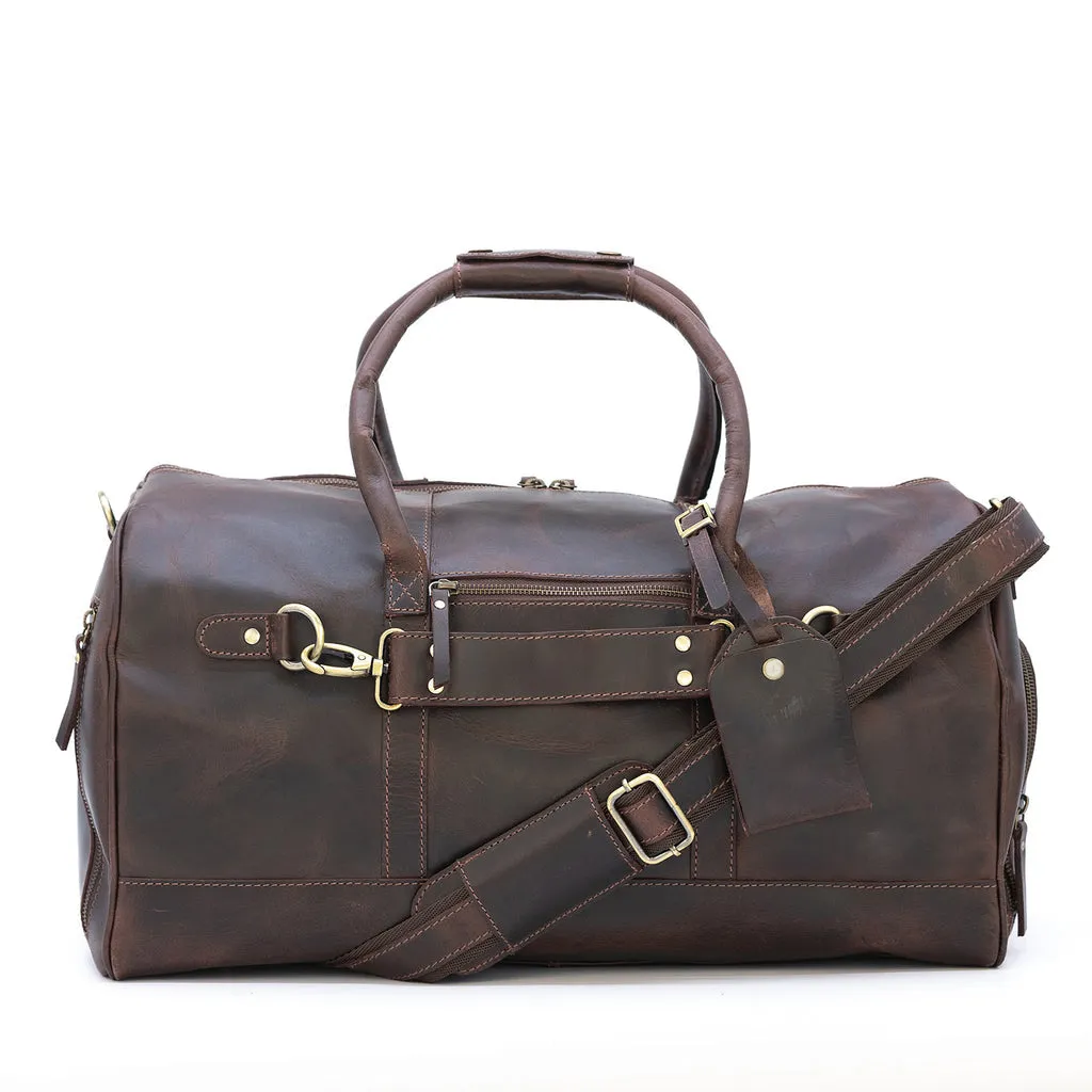 Dazzlo Top Grain Leather Duffel Bag 45L - Antique Brown/Dark Walnut/Midnight Black - 21"