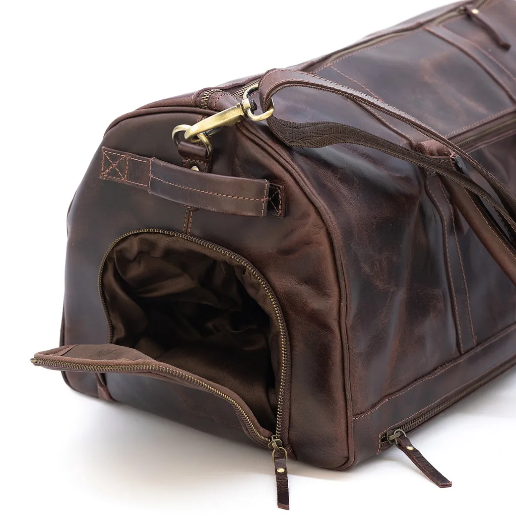 Dazzlo Top Grain Leather Duffel Bag 45L - Antique Brown/Dark Walnut/Midnight Black - 21"