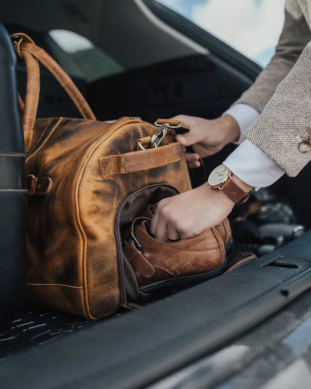 Dazzlo Top Grain Leather Duffel Bag 45L - Antique Brown/Dark Walnut/Midnight Black - 21"