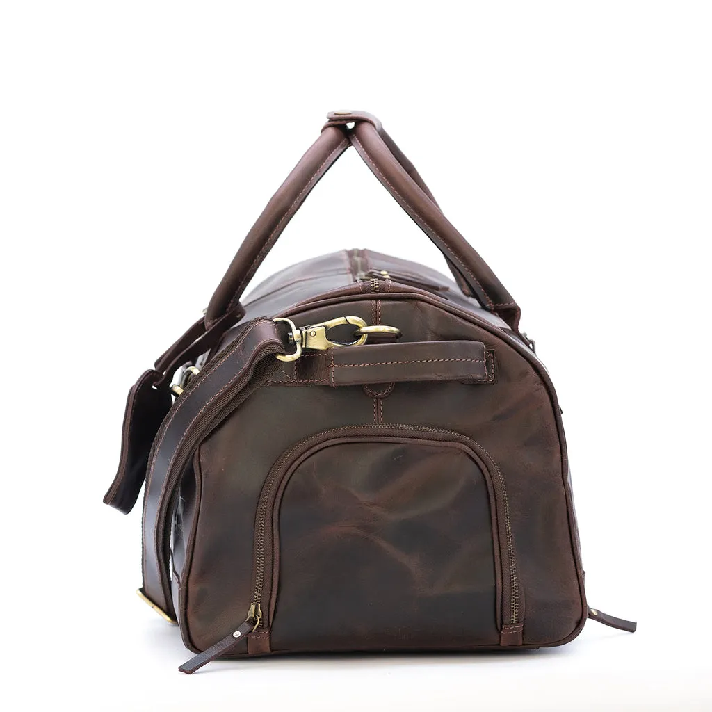 Dazzlo Top Grain Leather Duffel Bag 45L - Antique Brown/Dark Walnut/Midnight Black - 21"