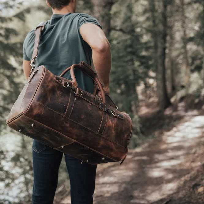 Dazzlo Top Grain Leather Duffel Bag 45L - Antique Brown/Dark Walnut/Midnight Black - 21"