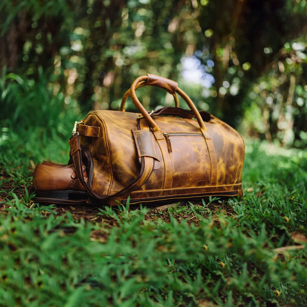 Dazzlo Top Grain Leather Duffel Bag 45L - Antique Brown/Dark Walnut/Midnight Black - 21"