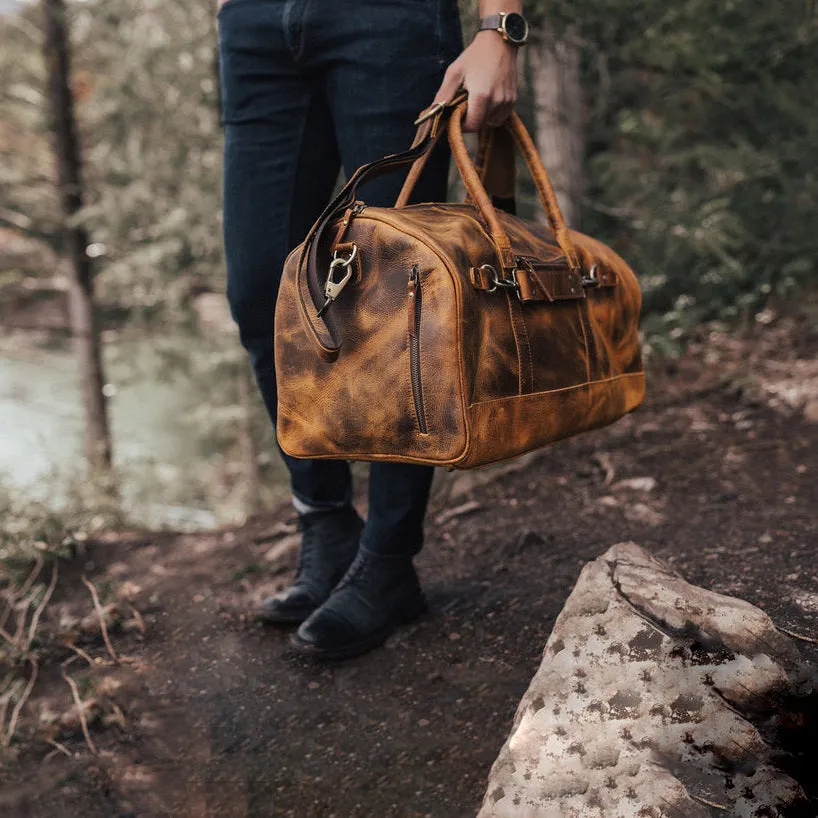 Dazzlo Top Grain Leather Duffel Bag 45L - Antique Brown/Dark Walnut/Midnight Black - 21"