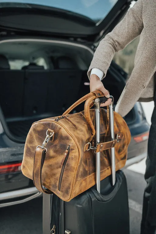 Dazzlo Top Grain Leather Duffel Bag 45L - Antique Brown/Dark Walnut/Midnight Black - 21"