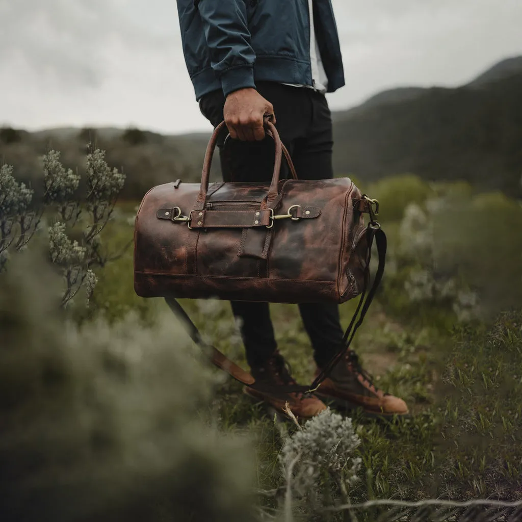 Dazzlo Top Grain Leather Duffel Bag 45L - Antique Brown/Dark Walnut/Midnight Black - 21"