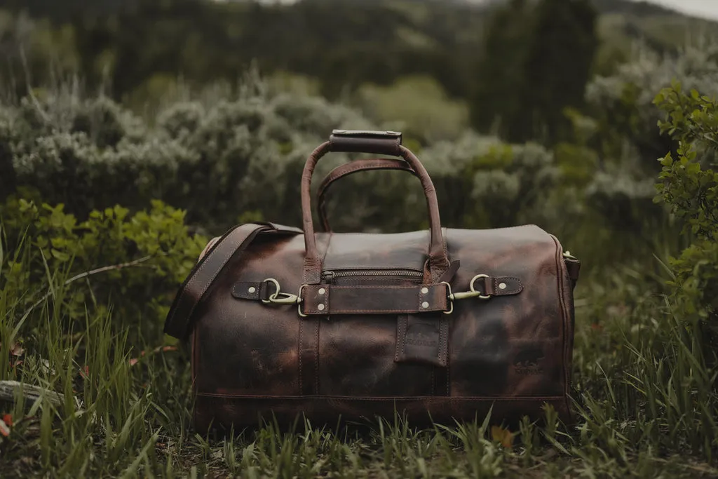 Dazzlo Top Grain Leather Duffel Bag 45L - Antique Brown/Dark Walnut/Midnight Black - 21"