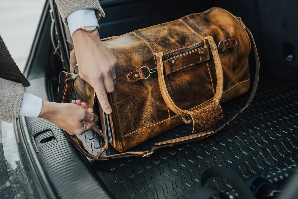 Dazzlo Top Grain Leather Duffel Bag 45L - Antique Brown/Dark Walnut/Midnight Black - 21"