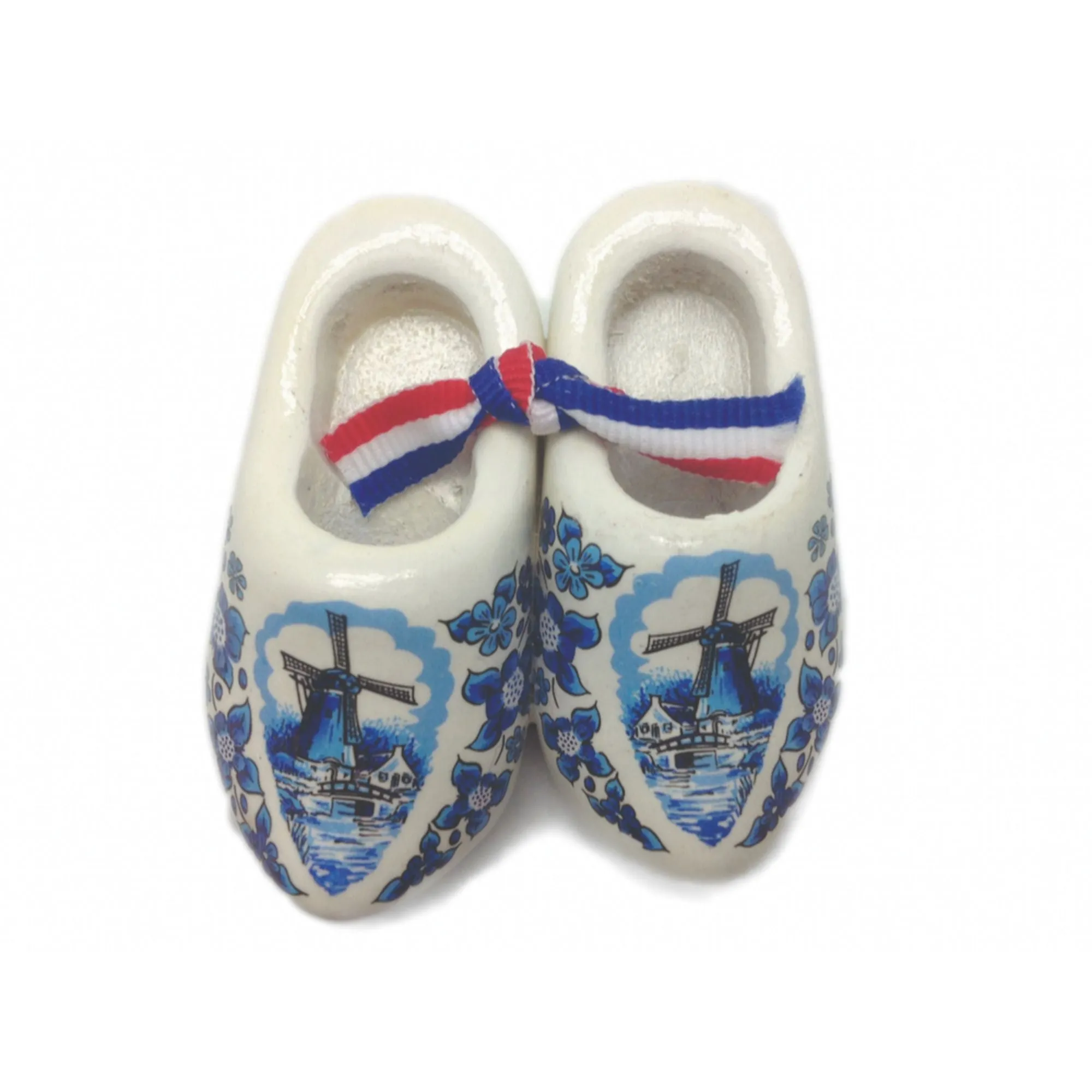 Decorative Wooden Shoe Clogs Dutch Landscape Design Blue & White