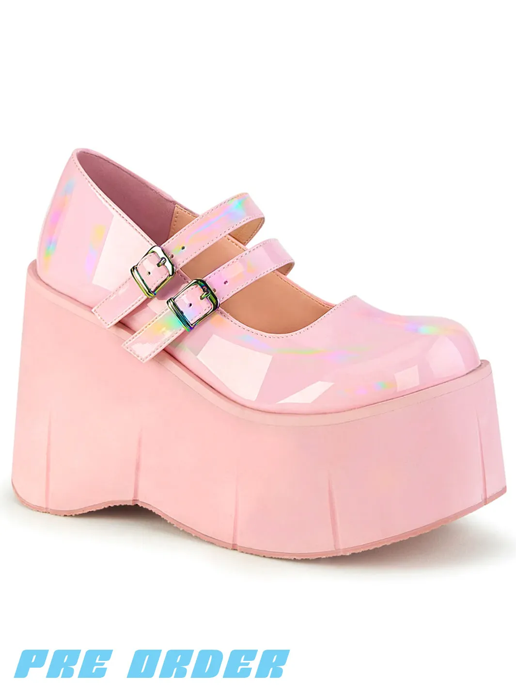 DEMONIA KERA-08 PLATFORM MARYJANES - BABY PINK HOLOGRAM ✰ PRE ORDER ✰