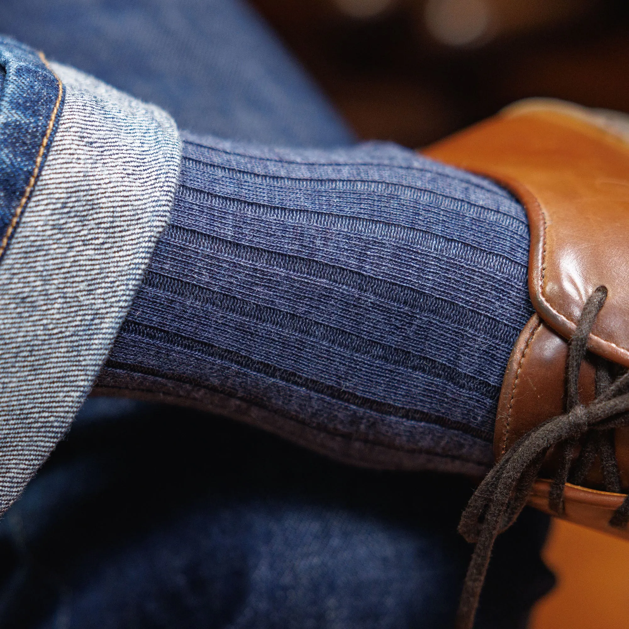 Denim Heather Merino Wool Mid Calf Dress Socks