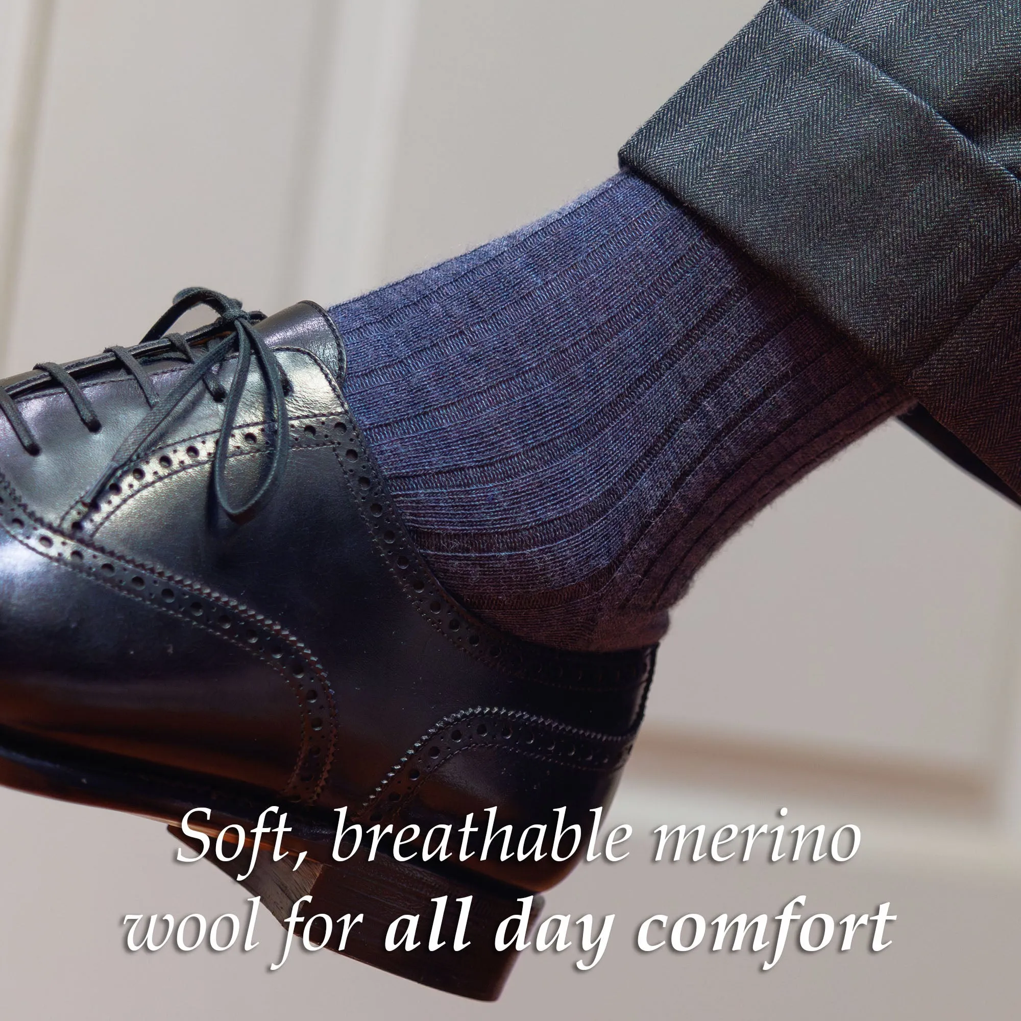 Denim Heather Merino Wool Mid Calf Dress Socks