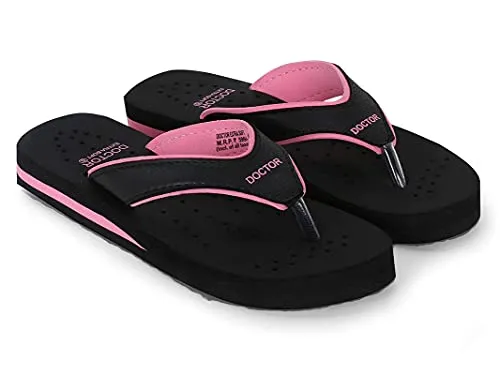 DOCTOR EXTRA SOFT Care Diabetic Orthopedic Pregnancy Flat Super Comfort Dr Flipflops and House Slippers For Women's and Girl's D-18-Black Pink-7 UK