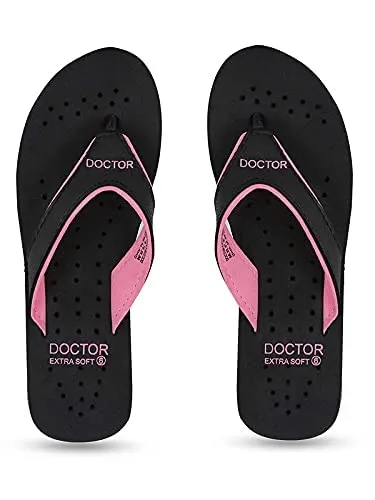 DOCTOR EXTRA SOFT Care Diabetic Orthopedic Pregnancy Flat Super Comfort Dr Flipflops and House Slippers For Women's and Girl's D-18-Black Pink-7 UK