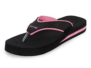 DOCTOR EXTRA SOFT Care Diabetic Orthopedic Pregnancy Flat Super Comfort Dr Flipflops and House Slippers For Women's and Girl's D-18-Black Pink-7 UK