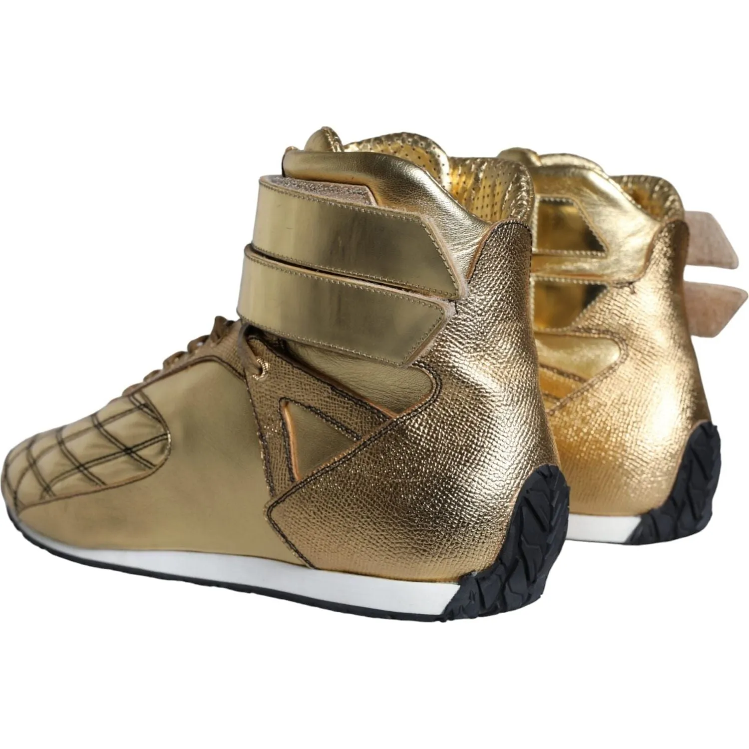 Dolce & Gabbana Gold Leather Sartoria High Top Sneakers Shoes