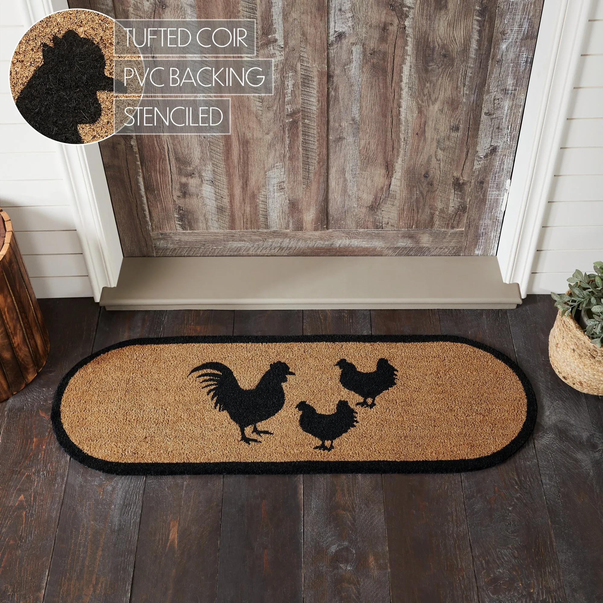 Down Home Rooster & Hens Coir Rug Oval 17x48