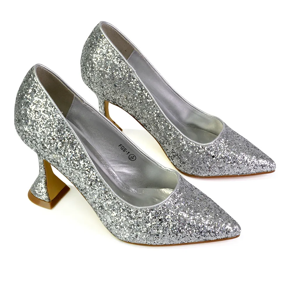 Dragonfruit Glitter Pumps Pointed Toe Sparkly Glitter Heel Court Shoes in Green