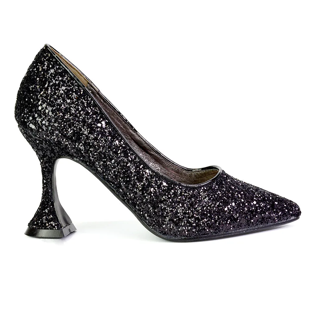 Dragonfruit Glitter Pumps Pointed Toe Sparkly Glitter Heel Court Shoes in Green