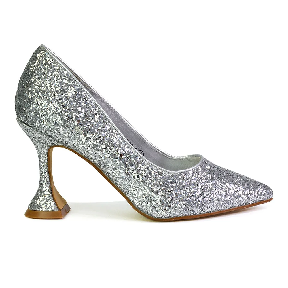 Dragonfruit Glitter Pumps Pointed Toe Sparkly Glitter Heel Court Shoes in Green