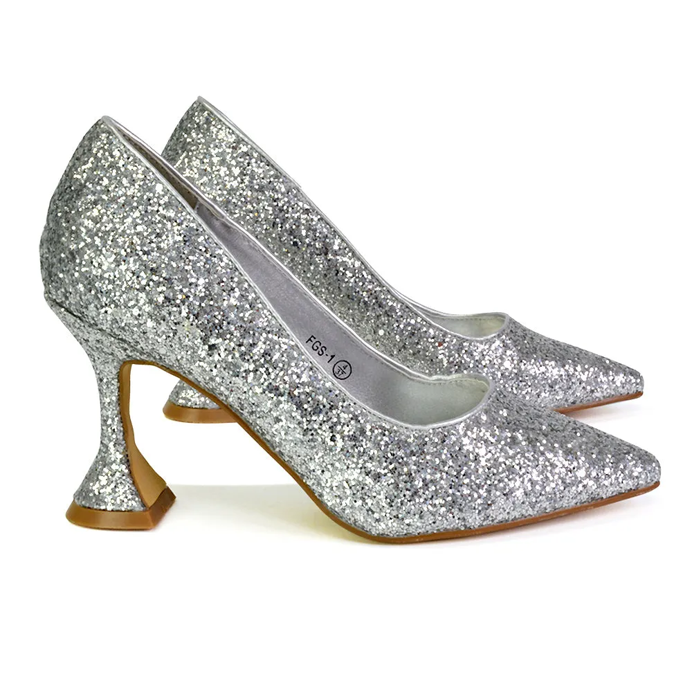 Dragonfruit Glitter Pumps Pointed Toe Sparkly Glitter Heel Court Shoes in Green