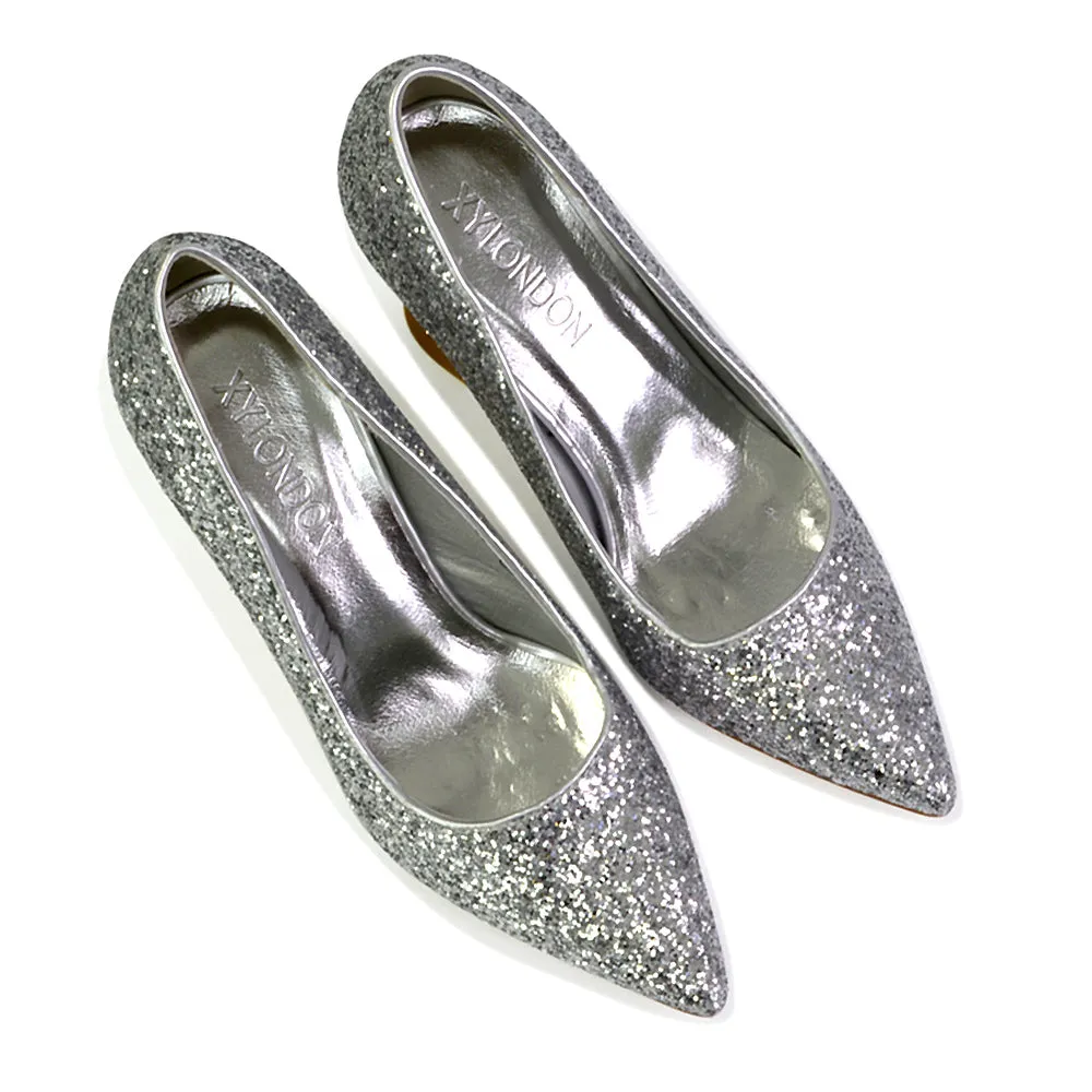 Dragonfruit Glitter Pumps Pointed Toe Sparkly Glitter Heel Court Shoes in Green