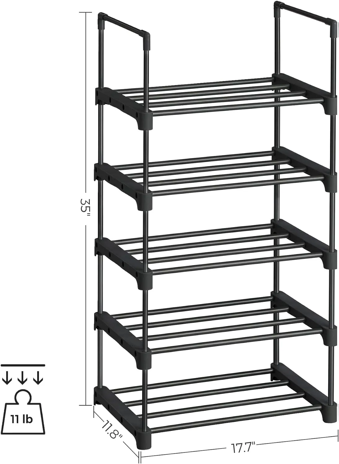 Durable 5-Tier Metal Shoe Rack for 10 Pairs, Easy Assembly - SONGMICS