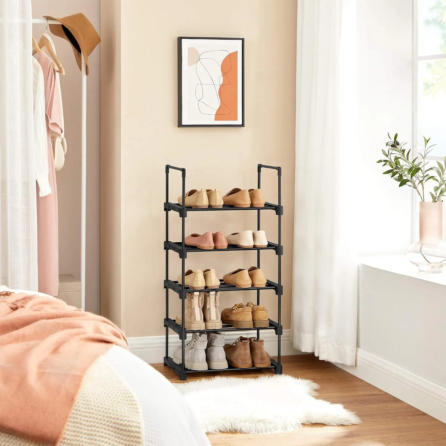 Durable 5-Tier Metal Shoe Rack for 10 Pairs, Easy Assembly - SONGMICS