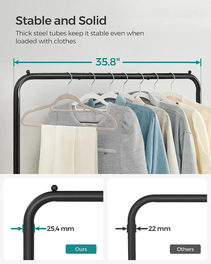 Durable Steel Clothes Rack w/ Wheels, Shelf, 88 lbs Capacity - Songmics