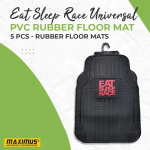 Eat Sleep Race Universal PVC Rubber Floor Mat Mix Design 5 Pcs - Rubber Floor Mats | Car Mats | Vehicle Mats | Foot Mat For Car | Latex Mats