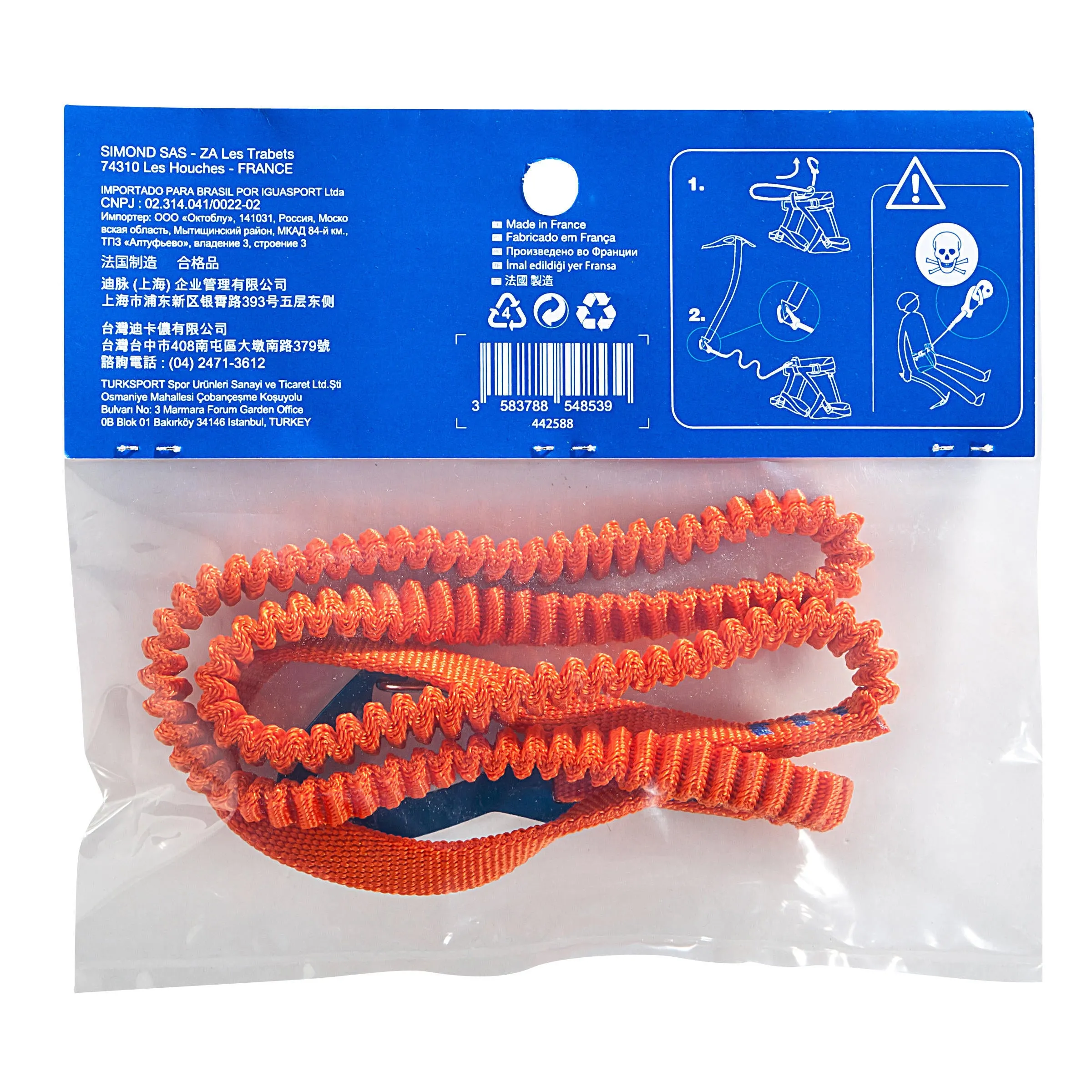 Elastic lanyard Simond for belaying an ice ax Single Leash, orange-blue