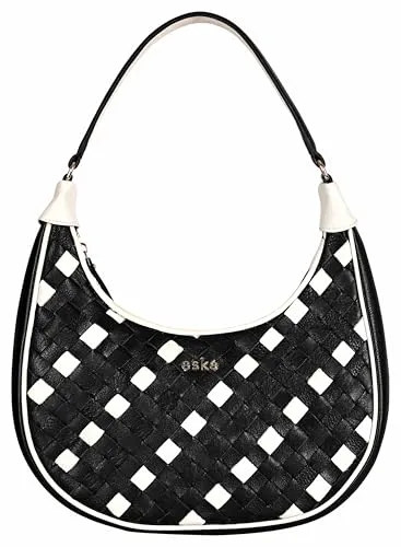 eske Elena Genuine Leather Half Moon Braided Shoulder Bag (Black Vanilla)