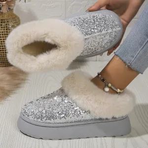 Fashion  Warm Slippers Sequined Thick-soled