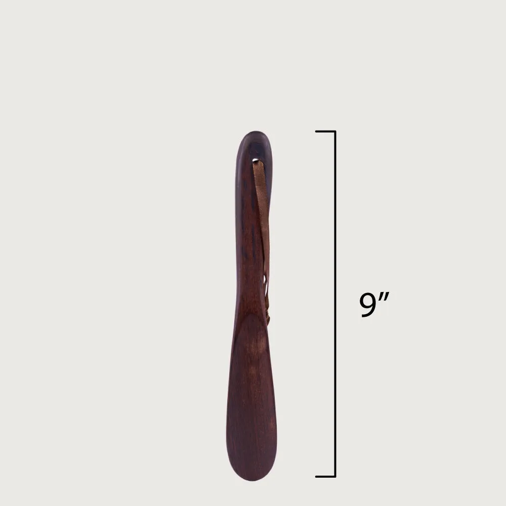 FootFitter Handcrafted 9" Short Teak Wood Shoe Horn