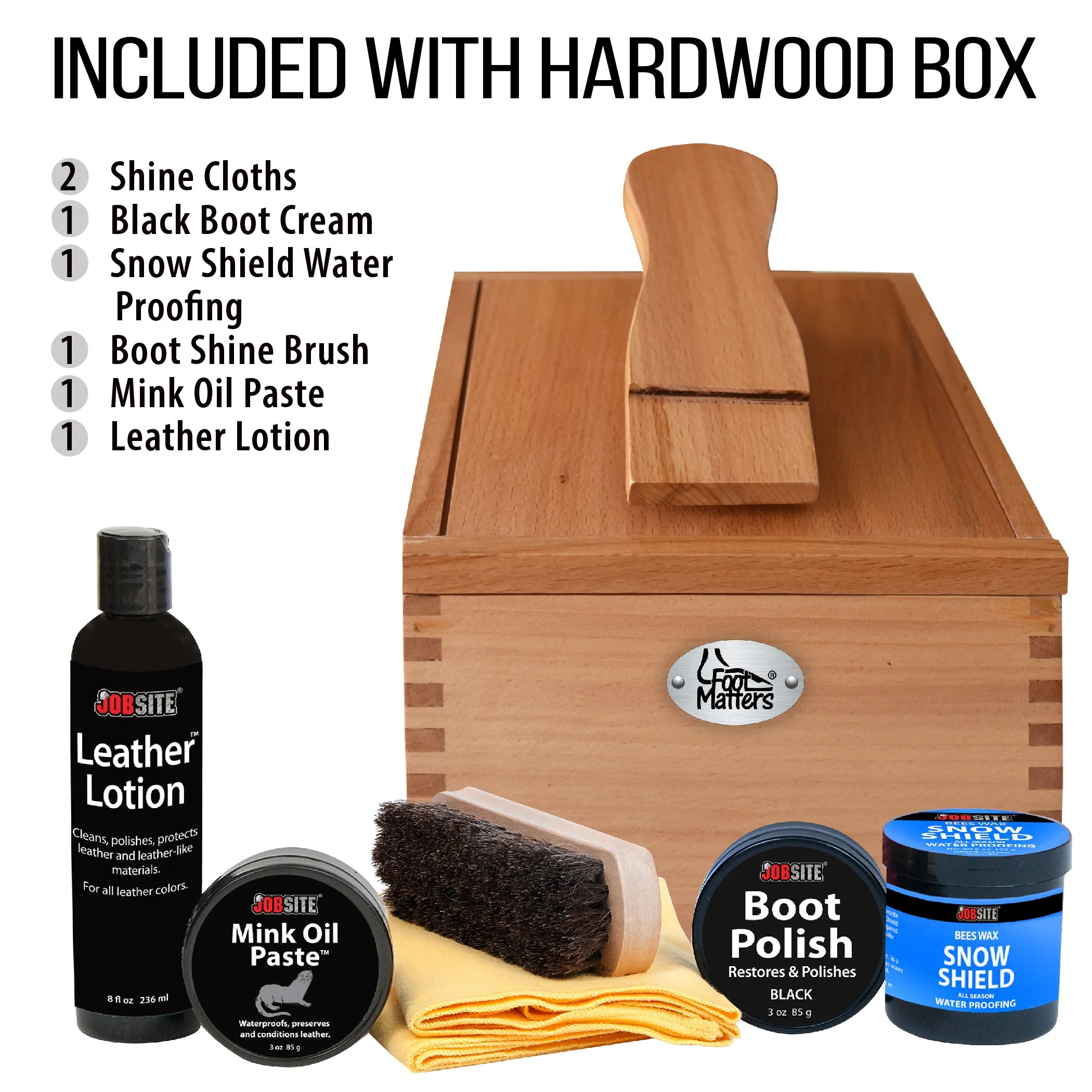 FootMatters Shoe Shine Valet Box - Hardwood Boot & Shoe Care Polish Kit