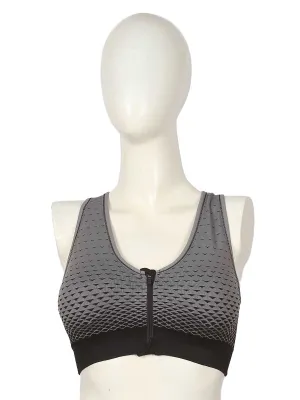 Front Zip - Sports Bra - 0827 - Grey / Black