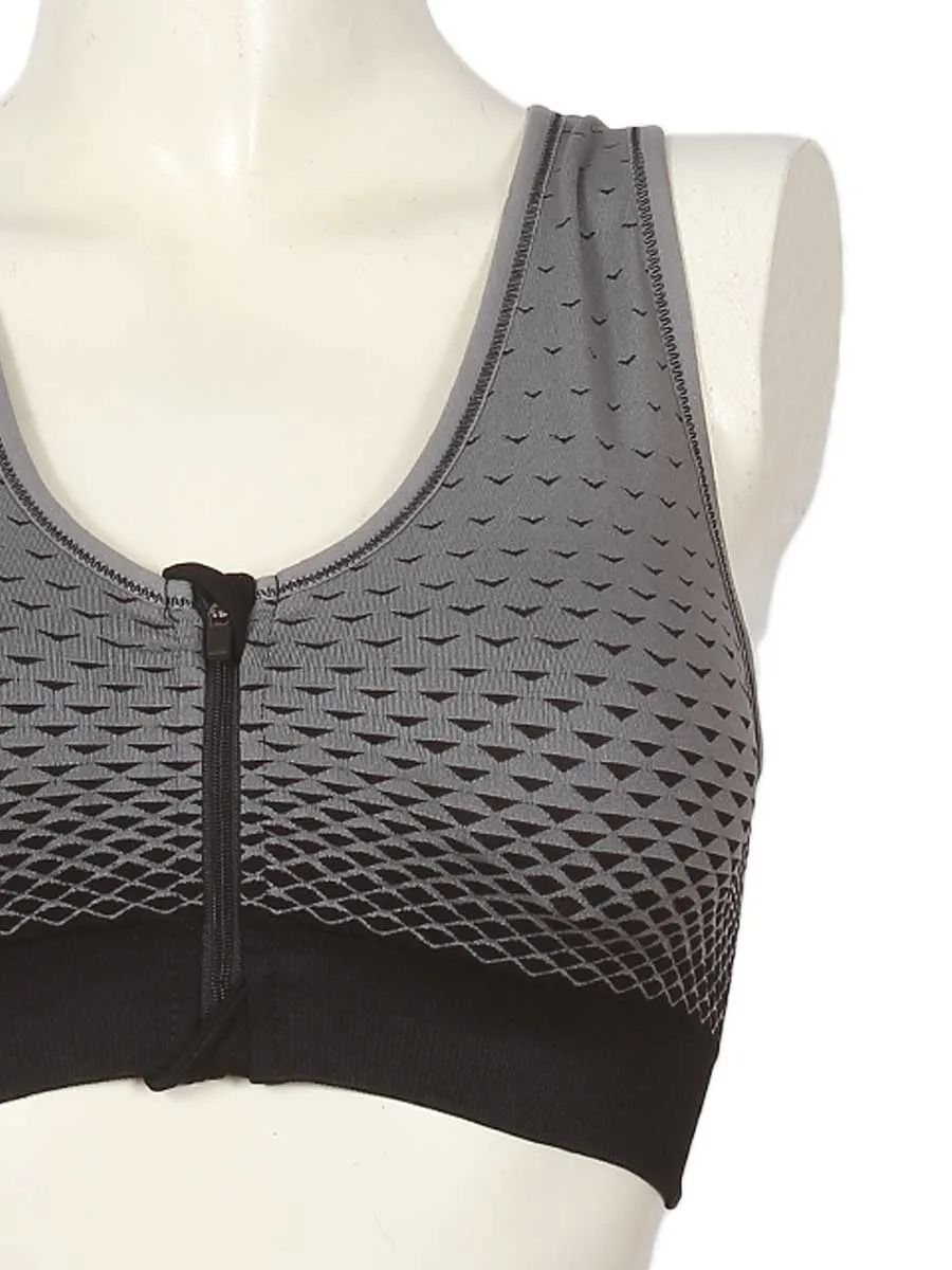 Front Zip - Sports Bra - 0827 - Grey / Black