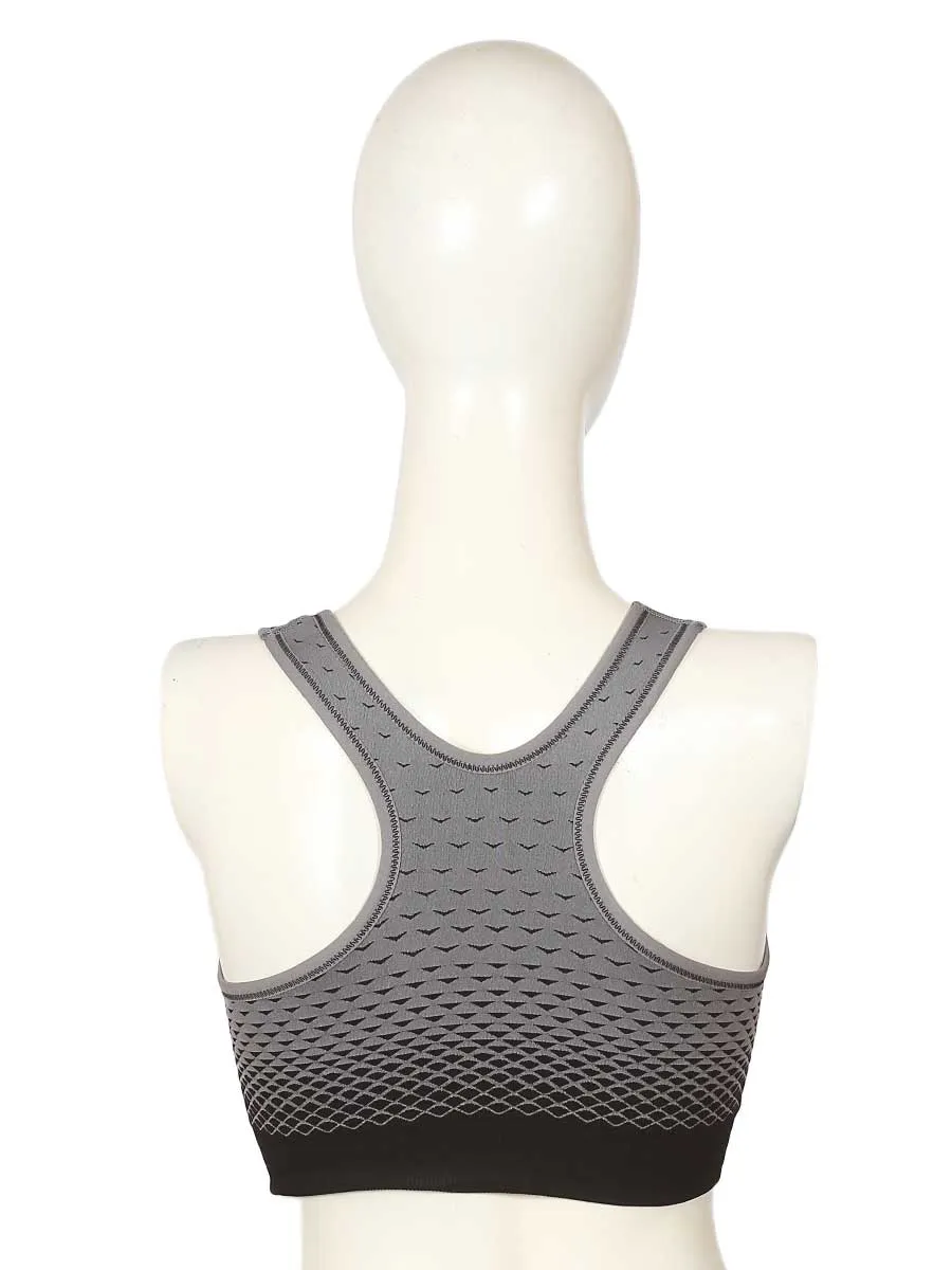 Front Zip - Sports Bra - 0827 - Grey / Black