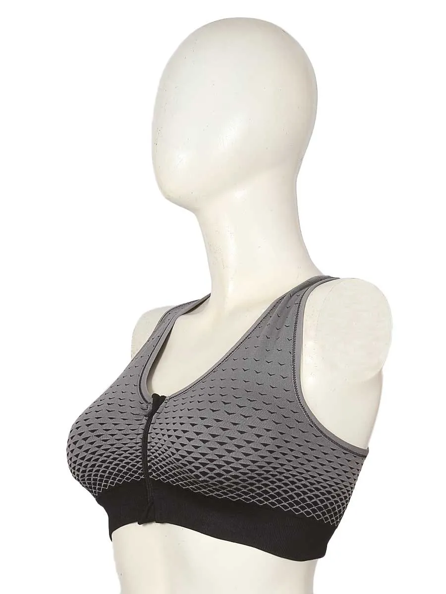 Front Zip - Sports Bra - 0827 - Grey / Black